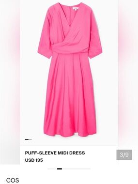 COS Vibrant Pink Puff-Sleeve Midi Dress